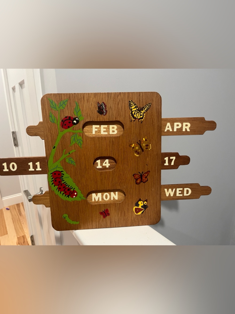 90s Vintage Cottagecore Wooden Perpetual Calendar Ladybug & Caterpillar Artwork